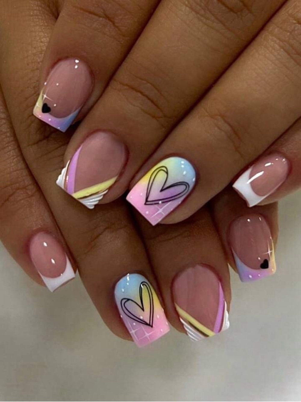 Pastel Ombre Heart French Tip Press-On Nails